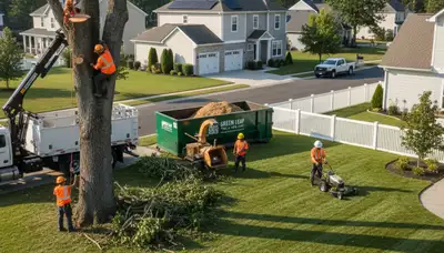 Professional lawn and tree service team working in Sarasota, FL coastal yard