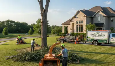 Professional lawn and tree service crew in Sarasota, FL maintaining coastal tropical landscapes