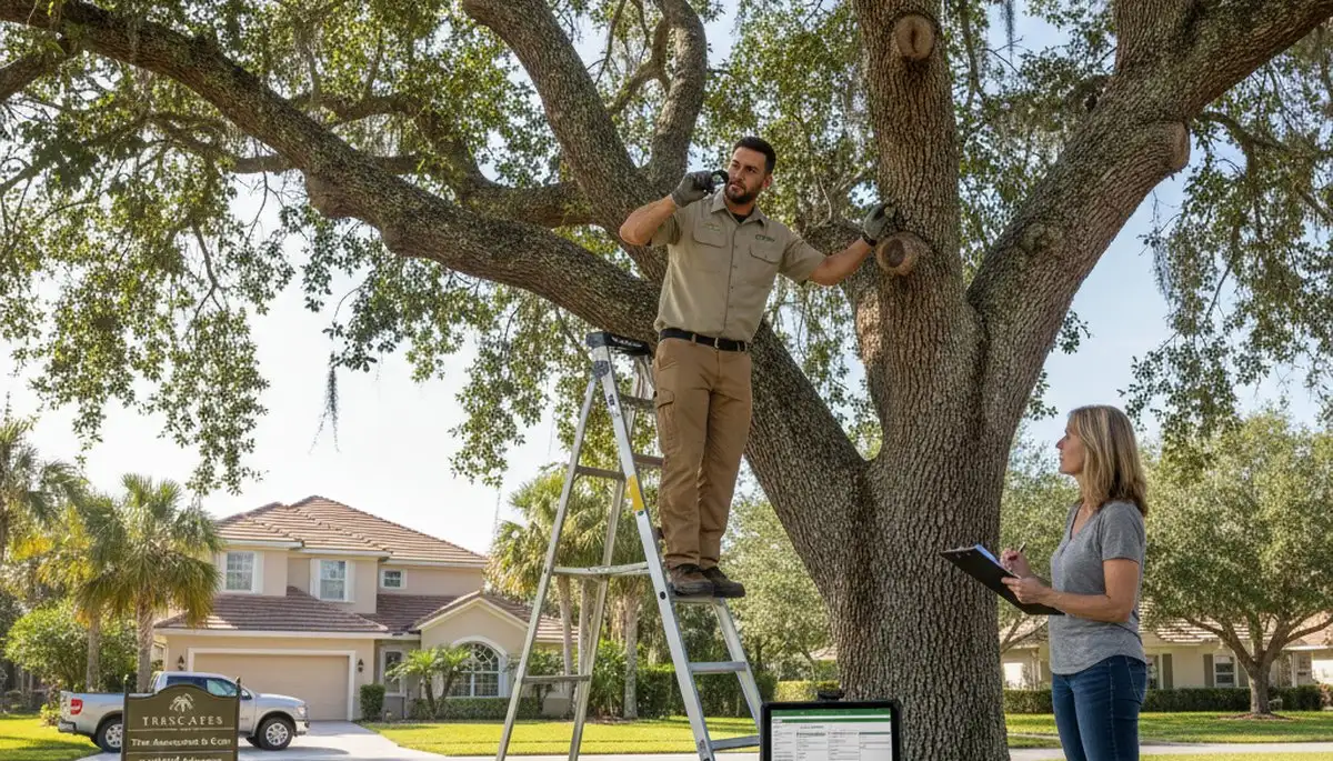 Certified arborist performing tree health assessment for homeowners in Nokomis, Sarasota, FL