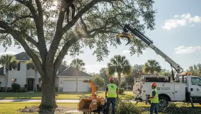 Professional tree removal service in Sarasota FL safely clearing large oak trees