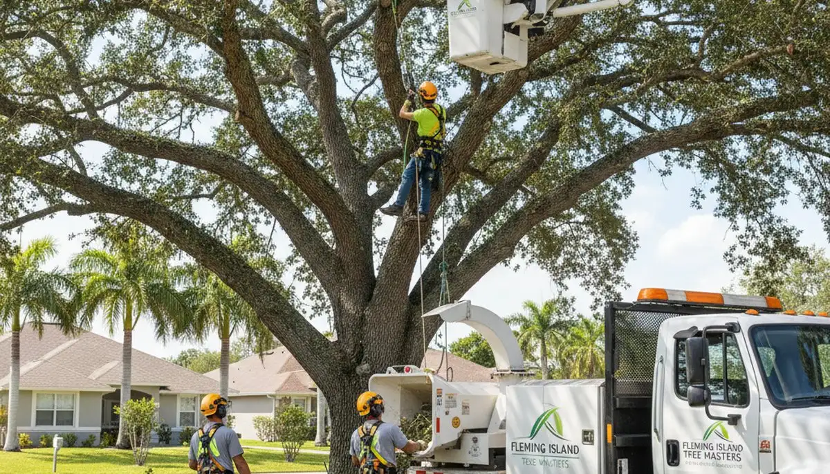 Professional tree removal service in Sarasota, FL safely cutting and clearing residential trees