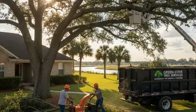 Professional tree removal service in Sarasota FL safely clearing large oak trees