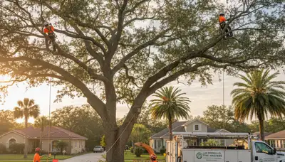 Professional tree removal service team working in Sarasota FL yard