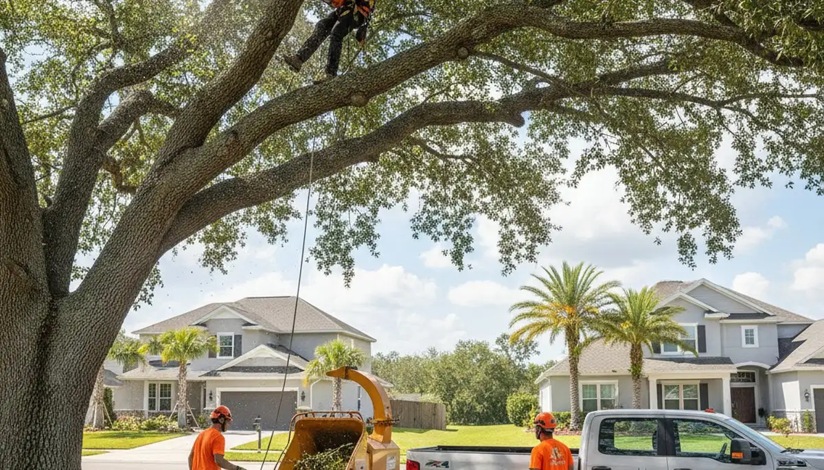 Professional tree removal service in Sarasota FL safely cutting and clearing large trees