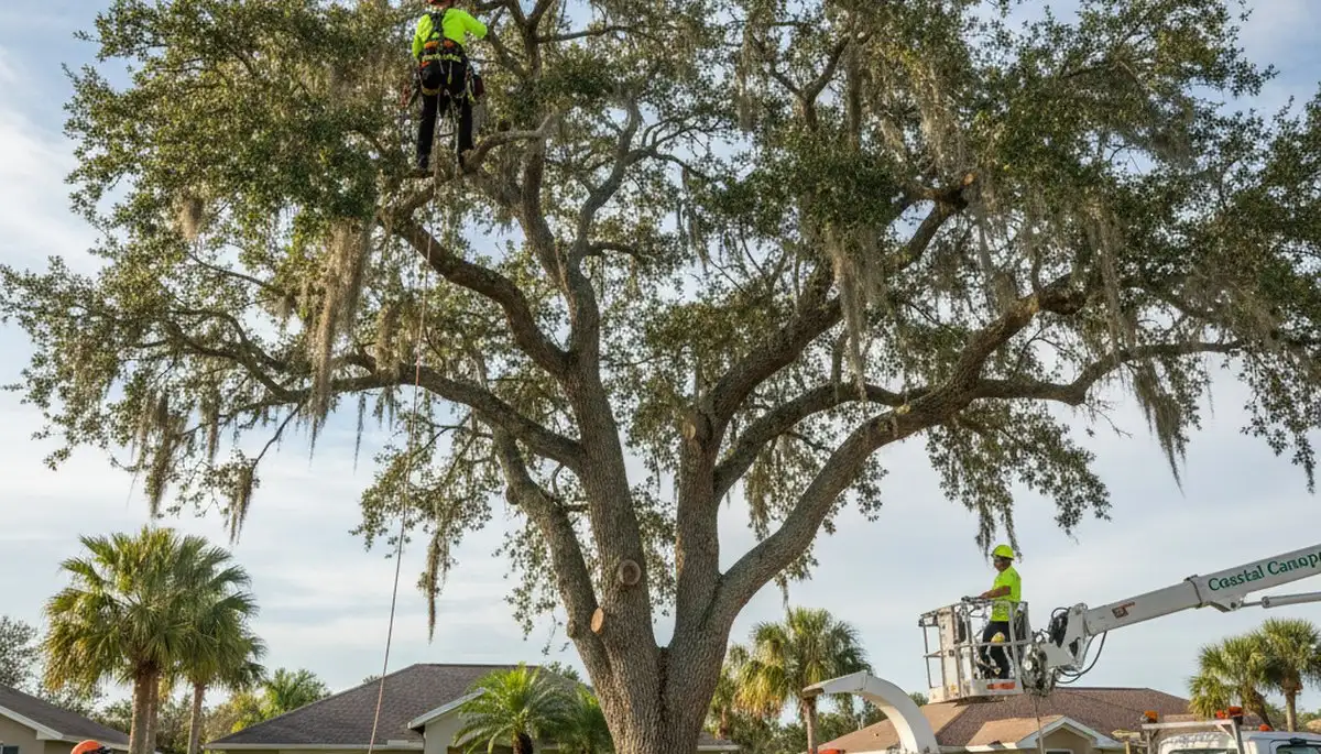 Professional tree removal service crew working safely in Sarasota, FL