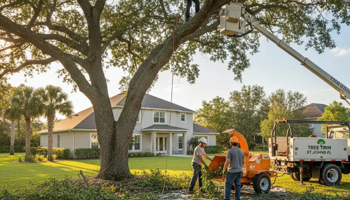Professional tree removal service in Sarasota FL safely cutting and clearing large oak trees